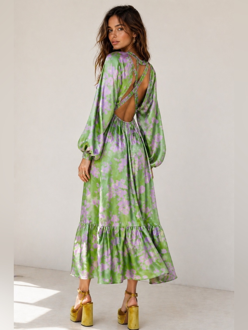 Topshop Green and Lavender Floral Dress